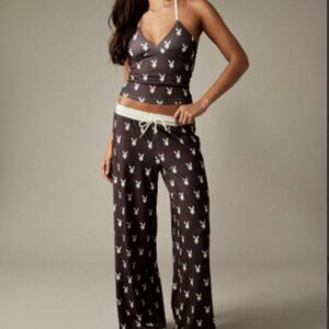 NWT Missguided x Playboy Halter Top With Wide Leg Pants Bunny Print Set